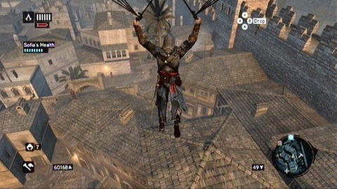 In order to save her, use the parachute to fly to the indicated direction (X) and then press B near the tree - Memory 2 - Sequence 8 - The End of An Era - Assassins Creed: Revelations - Game Guide and Walkthrough