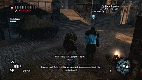 A moment later you'll be attacked by group of enemies, so quickly place the Smoke Bomb with Tripe Wire in front of the man - Missions 6&7 - Master Assassin Missions - Assassins Creed: Revelations - Game Guide and Walkthrough