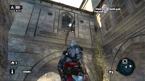It lies on the lantern hanging over the passage at the corner of the location - Galata District (01-11) - Animus data fragments - Assassins Creed: Revelations - Game Guide and Walkthrough