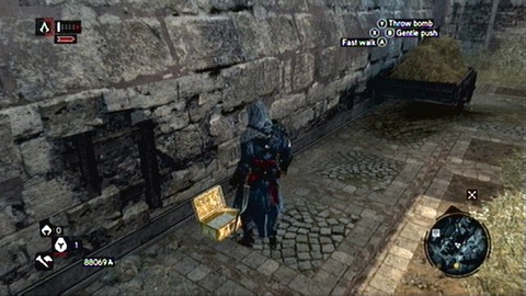 It lies at the wall of the temple, near the cart with hay - Imperial District (11-20) - Treasure chests - Assassins Creed: Revelations - Game Guide and Walkthrough