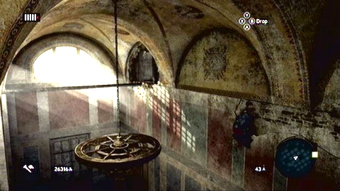 Move along the wall until you get to the chandelier hanging from the ceiling - Hagia Sophia's Secret - p. 1 - Ishak Pashas memoir pages - Assassins Creed: Revelations - Game Guide and Walkthrough