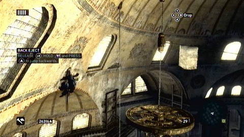 Move along the wall until you reach the golden chandelier - Hagia Sophia's Secret - p. 2 - Ishak Pashas memoir pages - Assassins Creed: Revelations - Game Guide and Walkthrough