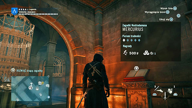 The first Nostradamus Enigma is in the underground of the Cafe Theatre, right next to the Armor of Thomas de Carneillon - Side missions - Ile Saint-Louis - Assassins Creed: Unity - Game Guide and Walkthrough