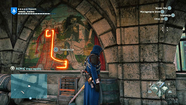 The second solution is in the Southern part of the Holy of Innocents, at its inner side, there is a painting on the wall - Side quests - Hotel de Ville - Assassins Creed: Unity - Game Guide and Walkthrough