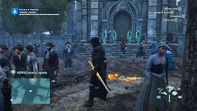 The first solution is in front of the church entrance, next to the tree there - Side quests - Marais - Assassins Creed: Unity - Game Guide and Walkthrough