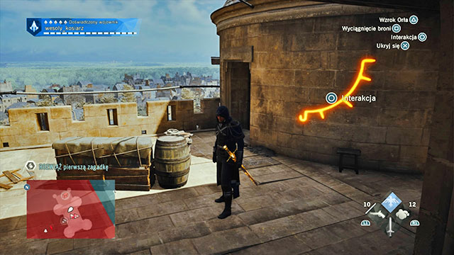 You find the first solution on the roof of the Temple keep, on the wall of the short tower, near the place where you first fought Germain - Side quests - Temple - Assassins Creed: Unity - Game Guide and Walkthrough