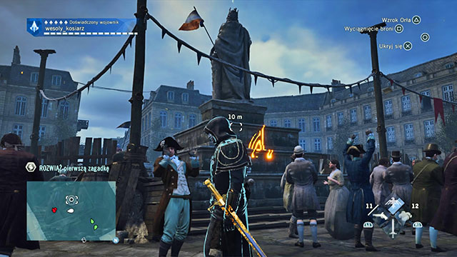 The first solution is on the Vendome square, at the base of the statue, behind the back of the king - Side quests - Feydeau - Assassins Creed: Unity - Game Guide and Walkthrough