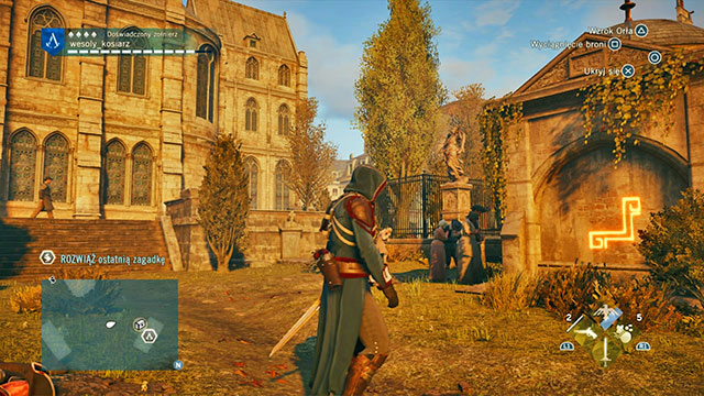 The third solution is in the cemetery behind the Madeleine church, on the wall of the crypt close to the boundary of the simulation and the house, where you receive the Marianne REturns Home mission - Side quests - Tuileries - Assassins Creed: Unity - Game Guide and Walkthrough