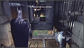 Exit the vents, turn right and rescue the first guard before he loses grip and falls - Walkthrough - Intensive Treatment - part 1 - Walkthrough - Batman: Arkham Asylum - Game Guide and Walkthrough