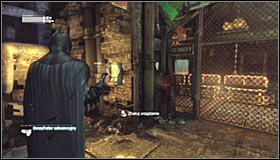 Turn around and use the Grapnel Gun to reach the upper south ledge #1 - Infiltrate the Steel Mill (part 2) - Main story - Batman: Arkham City - Game Guide and Walkthrough