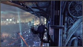 After getting up turn left and jump towards the extension arm in front of you #1 - Climb the observation deck to stop Protocol 10 - Main story - Batman: Arkham City - Game Guide and Walkthrough