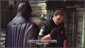 After the fight, approach Eddie Burlow #1 and free him - Enigma Conundrum (riddles 1-9) - Side missions - Batman: Arkham City - Game Guide and Walkthrough