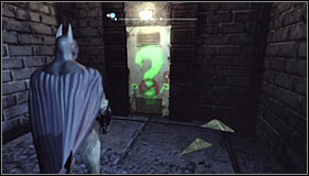 Approach the question mark #1 and press A to destroy the part of the nearby wall - Enigma Conundrum (riddles 1-9) - Side missions - Batman: Arkham City - Game Guide and Walkthrough