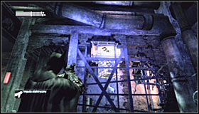 Now aim at the upper magnet #1 and send a charge to move the platform towards it #2 - Enigma Conundrum (riddles 10-15) - Side missions - Batman: Arkham City - Game Guide and Walkthrough