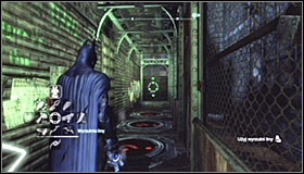 Locate the metal construction adjoining the church, enter it and stand on the green pressure plate #1 - Batman trophies (25-36) - Park Row - Batman: Arkham City - Game Guide and Walkthrough