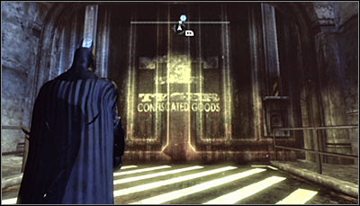 Find the entrance to the TYGER confiscated good treasury (screen above) and scan it - Riddles - Park Row - Batman: Arkham City - Game Guide and Walkthrough