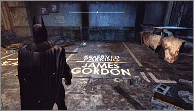 Afterwards scan James Gordon's parking space (screen above) - Riddles - Amusement Mile - Batman: Arkham City - Game Guide and Walkthrough