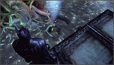 Centre the camera on the roots coming out of Poison Ivy's estate (screen above) and scan them - Riddles - Amusement Mile - Batman: Arkham City - Game Guide and Walkthrough