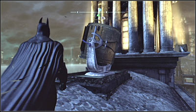 Search for the large searchlight used to call Batman on the GCPD building (screen above) and scan it - Riddles - Amusement Mile - Batman: Arkham City - Game Guide and Walkthrough