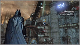 The Trophy is underwater, at the spot with the green sign to be precise #1 - Batman trophies (01-08) - Industrial District - Batman: Arkham City - Game Guide and Walkthrough