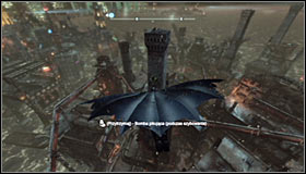 Start off by getting onto one of the chimneys #1 and glide towards the pressure plate #2 - Batman trophies (17-25) - Industrial District - Batman: Arkham City - Game Guide and Walkthrough