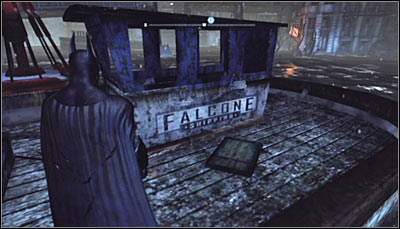 Jump, swim or glide to the barque north of the Industrial District - Riddles - Industrial District - Batman: Arkham City - Game Guide and Walkthrough