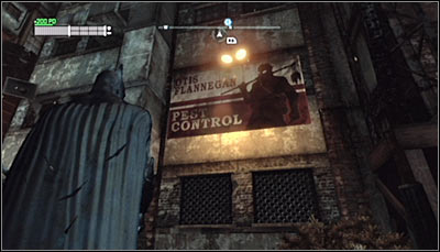 Find the Otis Flannegan Pest Control billboard (screen above) and scan it - Riddles - Industrial District - Batman: Arkham City - Game Guide and Walkthrough