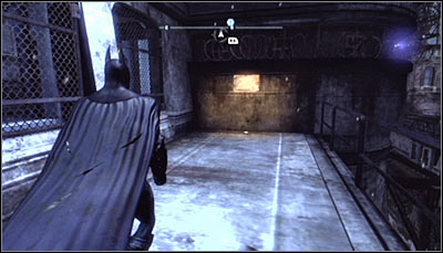 Get onto the balcony adjoining the Arkham City Processing Center (screen above) - Riddles - Bowery - Batman: Arkham City - Game Guide and Walkthrough