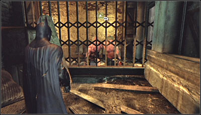 After reaching the destination, scan the Abramovici twins, sitting with their back onto you (screen above) - Riddles - Steel Mill - Batman: Arkham City - Game Guide and Walkthrough