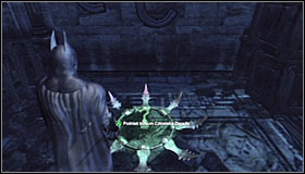 You will have to solve an easy puzzle requiring you to hit one of the question marks in the moment it lights up - Batman trophies (11-23) - Museum - Batman: Arkham City - Game Guide and Walkthrough