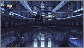 After entering the small room, look up #1 and use the Ceiling Climb ability by pressing RB to stick onto the metal construction - Catwoman trophies - Museum - Batman: Arkham City - Game Guide and Walkthrough