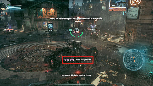 The game always shows an information when Missile Barrage is ready to use. - Run Battle Mode weapon energy system diagnostics - Main story - Batman: Arkham Knight - Game Guide and Walkthrough