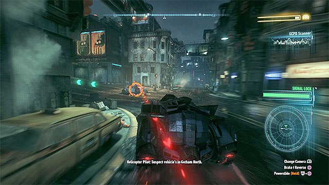 During the pursuit, watch out not to find yourself on the way of enemy attacks (red beam). - Interrogate the driver of the military vehicle - Main story - Batman: Arkham Knight - Game Guide and Walkthrough
