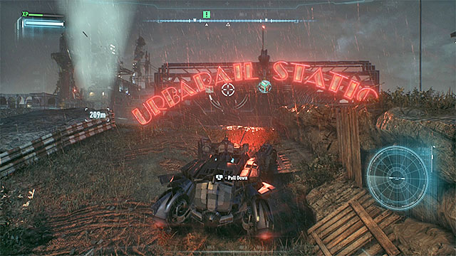 The first interactive object is the big neon. - Use Panessa Studio antenna - Main story - Batman: Arkham Knight - Game Guide and Walkthrough
