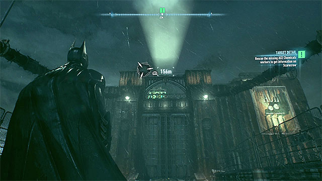 Pull yourself up, above the Ace Chemicals main gate. - Rendezvous with Gordon at the ACE Chemicals Plant - Main story - Batman: Arkham Knight - Game Guide and Walkthrough