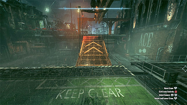 After the battle is over, approach the mechanism that controls the crane and start moving the ramp attached to it - Rescue the missing ACE Chemicals workers (continued) - Main story - Batman: Arkham Knight - Game Guide and Walkthrough