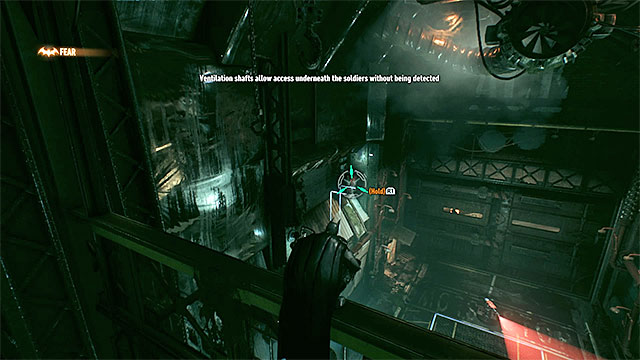 Going through the ventilation shaft will allow you to get close to the enemies. - Stop Scarecrow from blowing up ACE Chemicals - Main story - Batman: Arkham Knight - Game Guide and Walkthrough