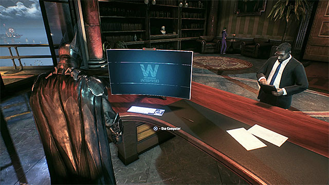 Use the computer in Bruce Waynes office. - Analyze the Arkham Knights encryption protocols - Main story - Batman: Arkham Knight - Game Guide and Walkthrough