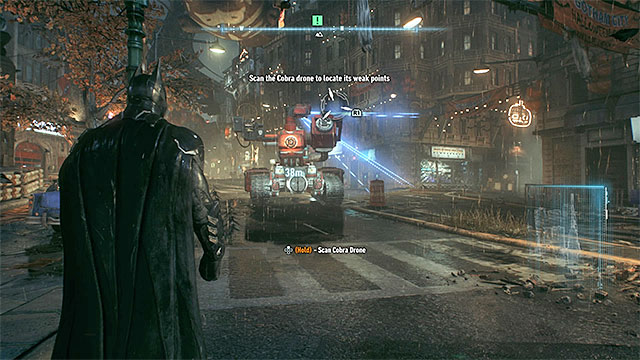 Scan separate parts of the tank while staying out of its range of fire - Scan the Cobra tank to discover its weakness - Main story - Batman: Arkham Knight - Game Guide and Walkthrough