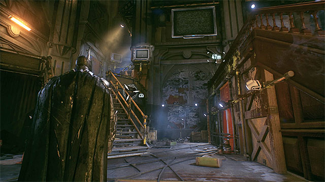 The stairs leading to the room with Christina - Apprehend Christina Bell in sound stage B - Main story - Batman: Arkham Knight - Game Guide and Walkthrough