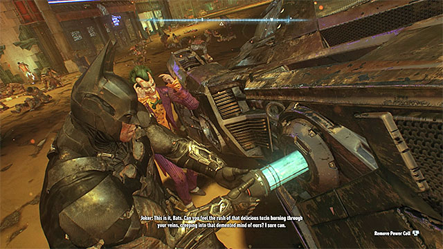 You have to carefully remove the old battery and insert the new one - Use the Nimbus Power Cell to repair the Batmobile - Main story - Batman: Arkham Knight - Game Guide and Walkthrough