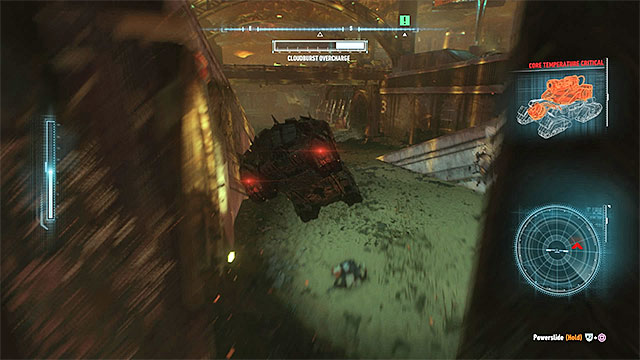 During the escape, dont stop and avoid the fire from the overloaded tank - Destroy the Cloudburst tank controlled by Arkham Knight - Main story - Batman: Arkham Knight - Game Guide and Walkthrough
