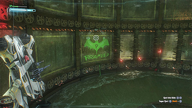You can climb down the wall, to the very bottom, only if you have earlier moved the metal panels - Seventh Riddler trial - Riddlers Revenge - Batman: Arkham Knight - Game Guide and Walkthrough