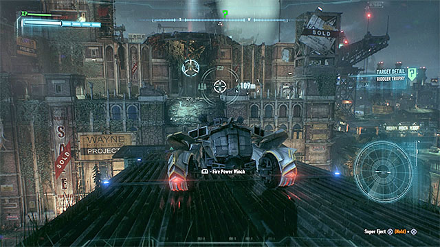 Carefully ride through the roofs (you can help yourself by switching to Batmobiles combat mode) - Riddler trophies on Bleake Island (19-36) - Collectibles - Bleake Island - Batman: Arkham Knight - Game Guide and Walkthrough