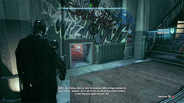 Find the small entrance to the room with the secret - Riddler trophies on Bleake Island (19-36) - Collectibles - Bleake Island - Batman: Arkham Knight - Game Guide and Walkthrough