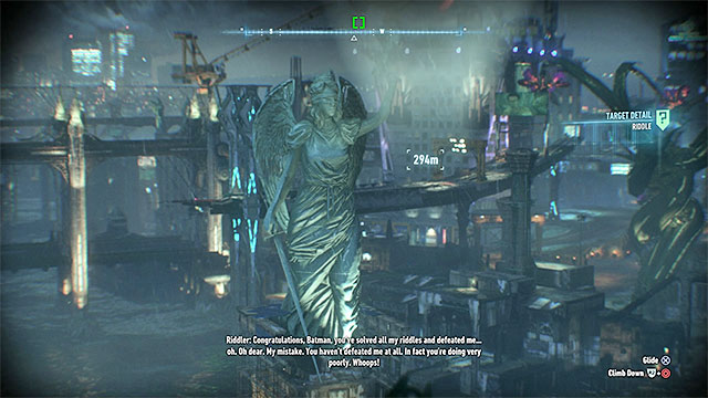 Position yourself in large distance so that you will see the whole statue - Riddles on Bleake Island - Collectibles - Bleake Island - Batman: Arkham Knight - Game Guide and Walkthrough