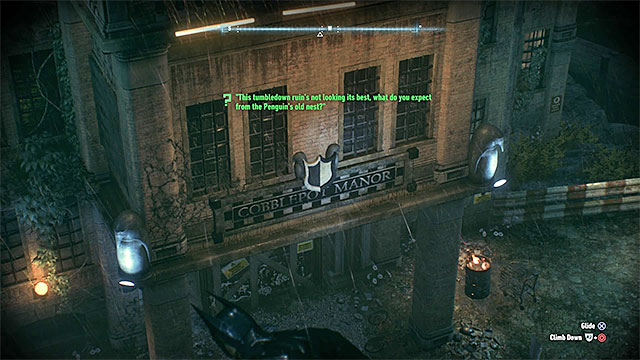 Scan the sign at the entrance to the destroyed Penguins mansion - Riddles on Founders Island - Collectibles - Founders Island - Batman: Arkham Knight - Game Guide and Walkthrough
