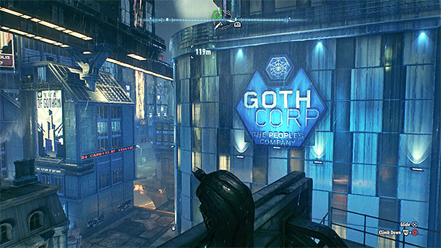 The logo can be found on one of the walls of the skyscraper - Riddles on Founders Island - Collectibles - Founders Island - Batman: Arkham Knight - Game Guide and Walkthrough