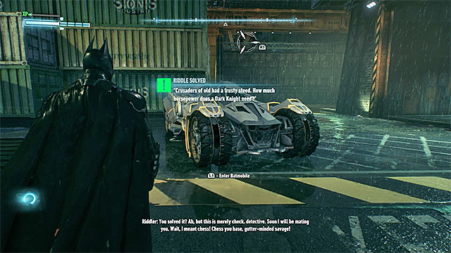 Scan the Batmobile (in any place of the game world) - Riddles on Founders Island - Collectibles - Founders Island - Batman: Arkham Knight - Game Guide and Walkthrough