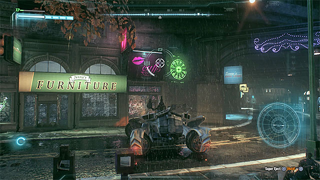 The round green sign shows you the fragment of the wall that can be destroyed - Riddler trophies on Miagani Island (20-38) - Collectibles - Miagani Island - Batman: Arkham Knight - Game Guide and Walkthrough